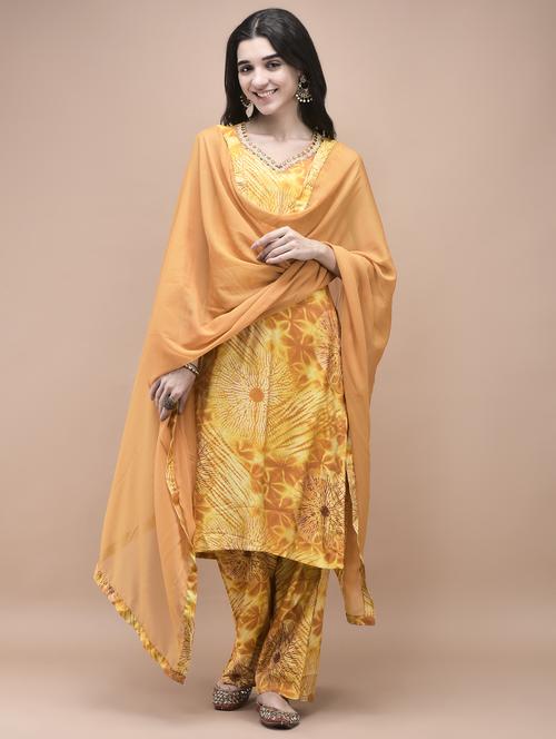women mustard sleeveless kurta pant with dupatta set - 21959523 - Very Small Image - 1