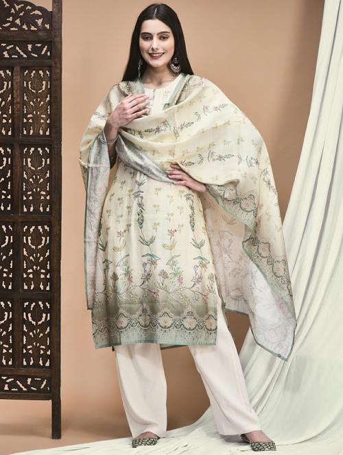 women three quarter sleeve kurta pant with dupatta set - 21959527 - Very Small Image - 1