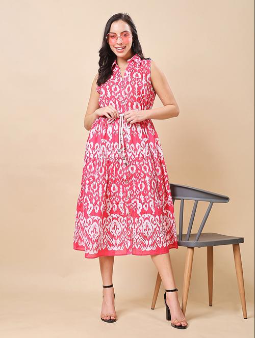 women printed collared sleeveless tiered dress - 21959609 - Very Small Image - 1