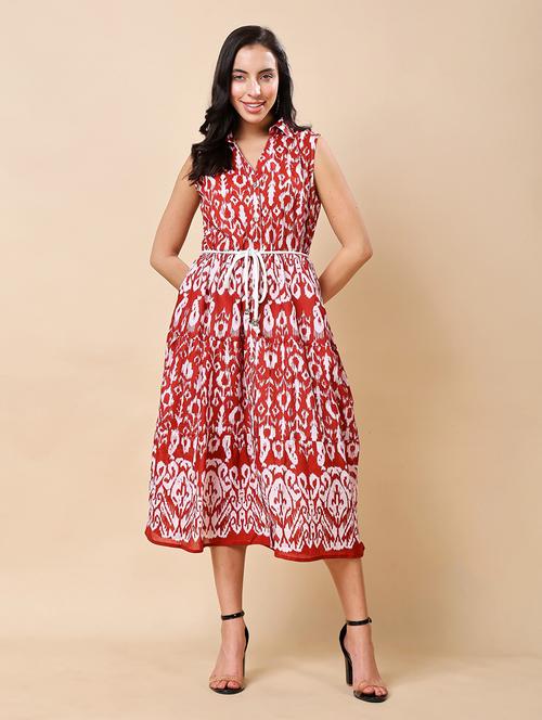 women ikat printed sleeveless tiered ethnic dress - 21959610 - Very Small Image - 1