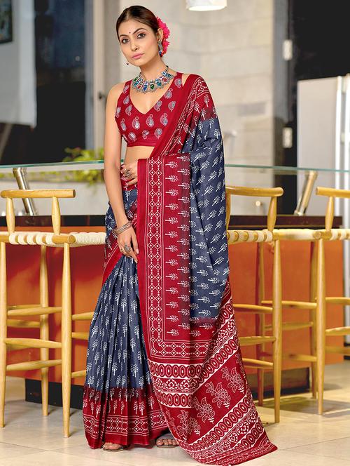 women printed ready to wear saree with blouse - 21960224 - Very Small Image - 1