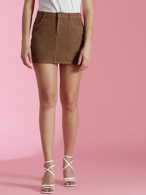 women brown solid mid rise denim skirt - 21960267 - Very Small Image - 1