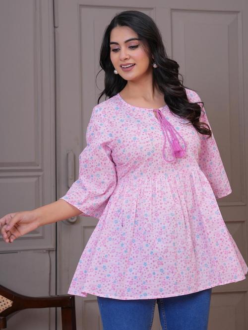 women floral three quarter sleeve flared tunic - 21960283 - Very Small Image - 1