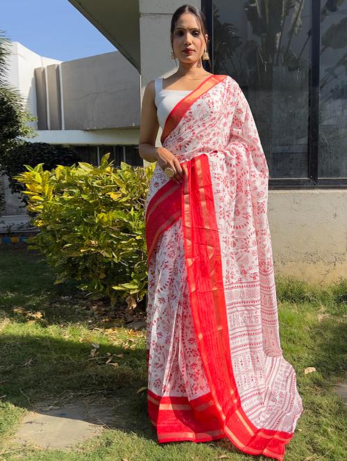 women printed bordered saree with blouse - 21960375 - Very Small Image - 1