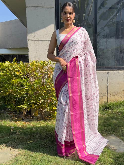 women printed bordered saree with blouse - 21960376 - Very Small Image - 1