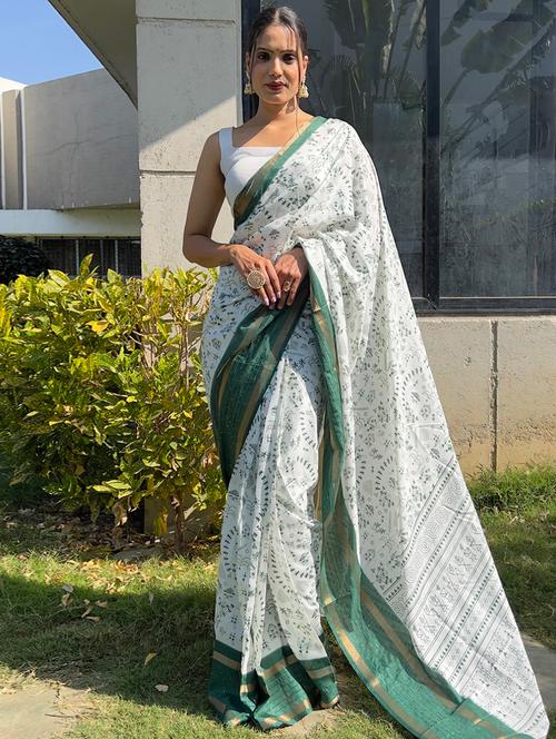 women printed bordered saree with blouse - 21960377 - Very Small Image - 1
