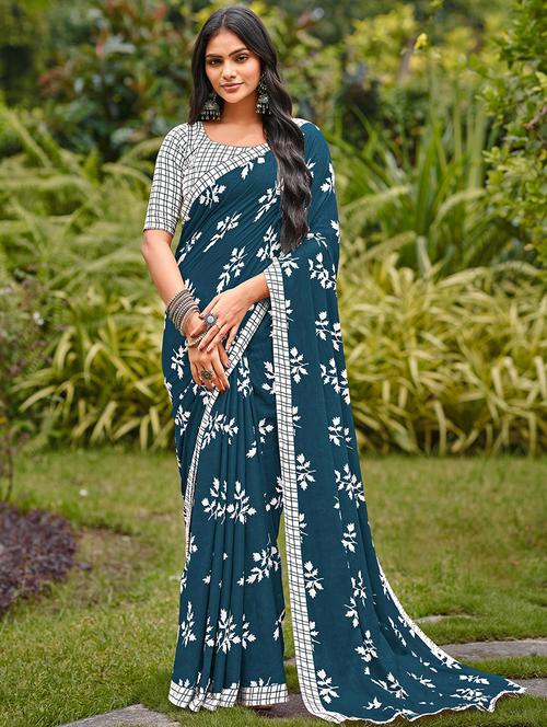 women printed casual wear saree with blouse - 21960435 - Very Small Image - 1