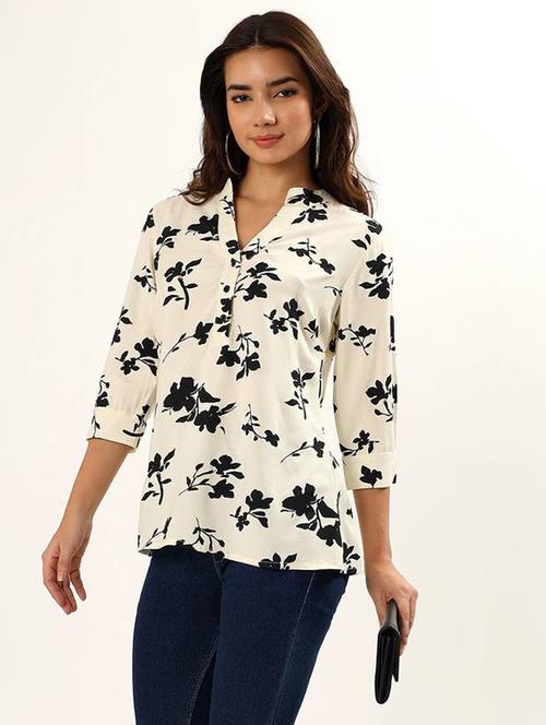 women off white printed three quater sleeve ethnic top - 21960504 - Very Small Image - 1