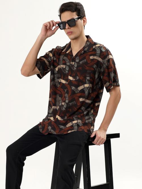 men printed cuban collared short sleeve casual shirt - 21960516 - Very Small Image - 1