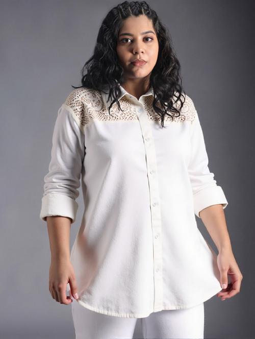 women plus size solid collared long sleeve shirt - 21960546 - Very Small Image - 1