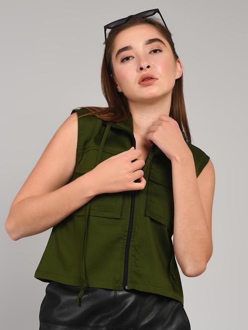 women solid collared sleeveless crop top - 21960567 - Very Small Image - 1