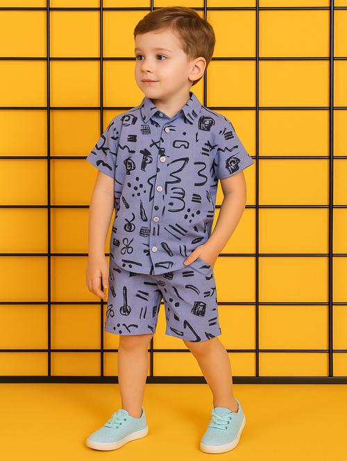 boys printed shirt & shorts co-ord set - 21960668 - Very Small Image - 1