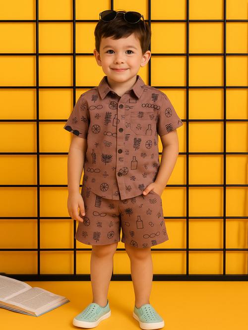 boys printed shirt & shorts co-ord set - 21960671 - Very Small Image - 1