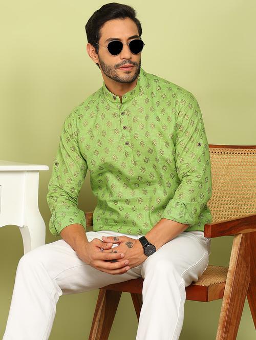 men printed mandarin neck short kurta - 21961380 - Very Small Image - 1
