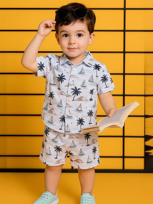 boys printed shirt & shorts co-ord set - 21961408 - Very Small Image - 1