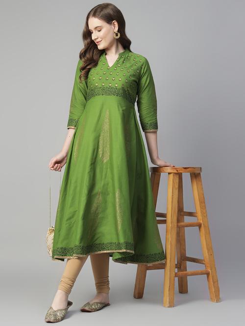 women printed three quarter sleeve anarkali kurta - 21961572 - Very Small Image - 1