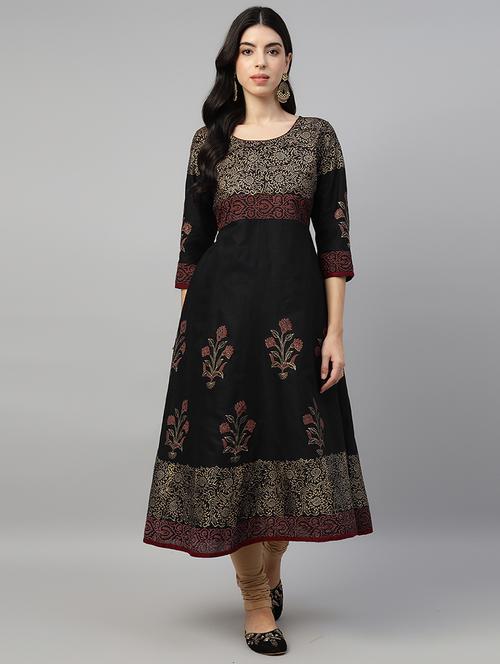 women printed three quarter sleeve anarkali kurta - 21961591 - Very Small Image - 1