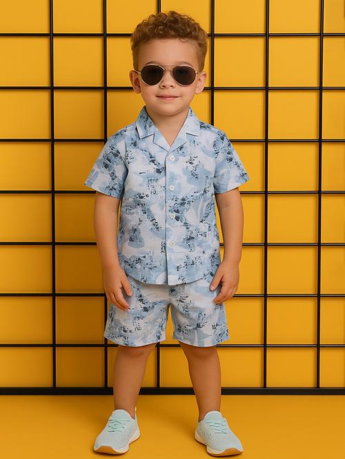 boys printed shirt & shorts co-ord set - 21961609 - Very Small Image - 1