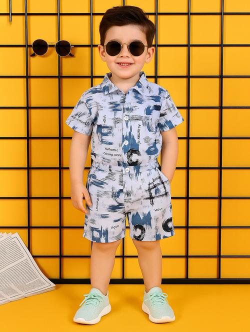 boys printed shirt & shorts co-ord set - 21961613 - Very Small Image - 1