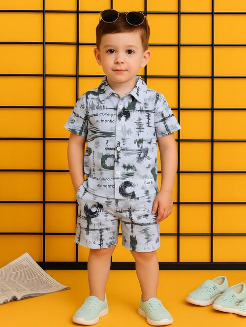 boys printed shirt & shorts co-ord set - 21961614 - Very Small Image - 1