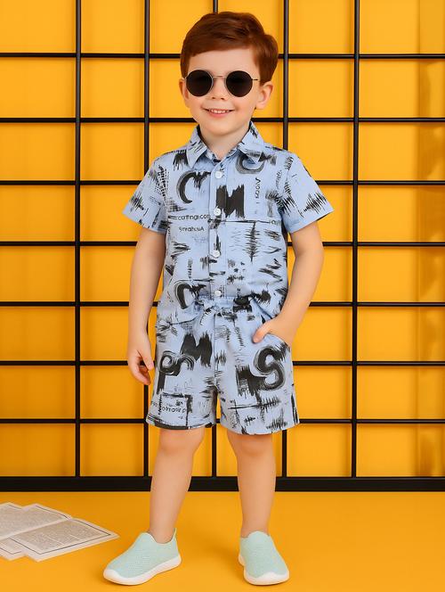 boys printed shirt & shorts co-ord set - 21961615 - Very Small Image - 1