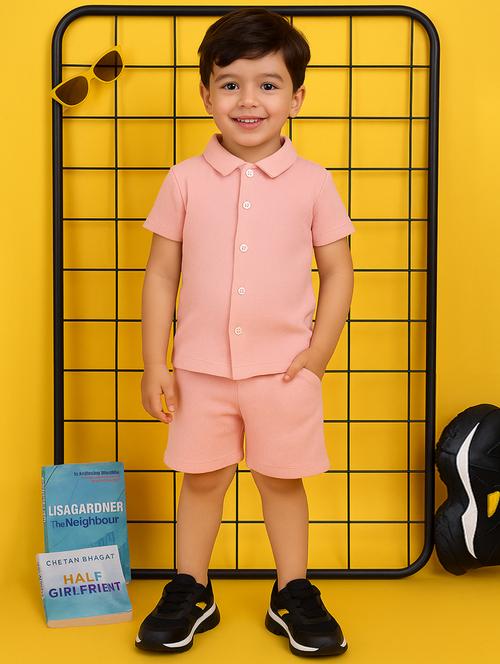 boys solid shirt & shorts co-ord set - 21961617 - Very Small Image - 1