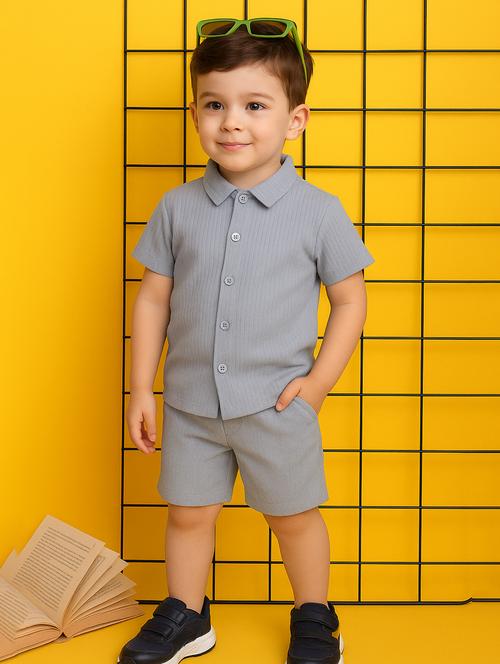 boys solid shirt & shorts co-ord set - 21961618 - Very Small Image - 1