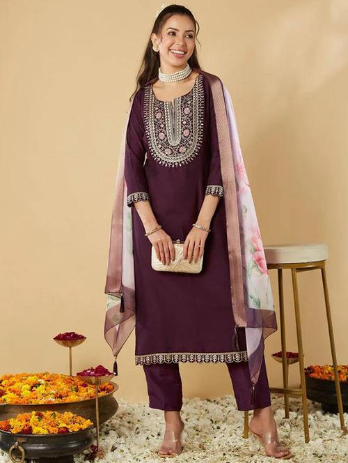women three quarter sleeve kurta pant with dupatta set - 21961648 - Very Small Image - 1