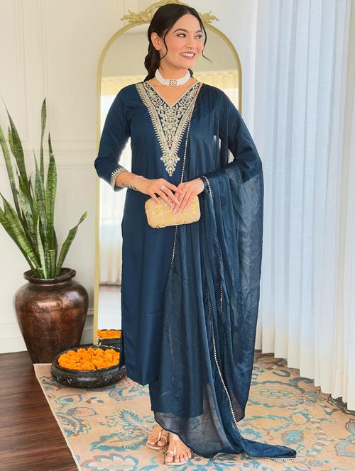 women three quarter sleeve kurta pant with dupatta set - 21961664 - Very Small Image - 1