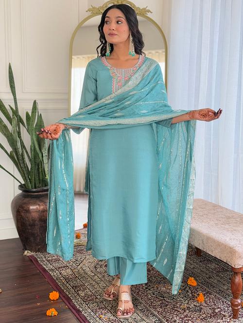 women three quarter sleeve kurta pant with dupatta set - 21961675 - Very Small Image - 1