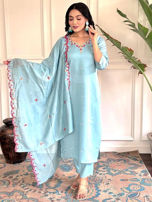 women three quarter sleeve kurta pant with dupatta set - 21961689 - Very Small Image - 1