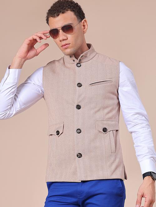 men self design sleeveless regular fit nehru jacket - 21961958 - Very Small Image - 1