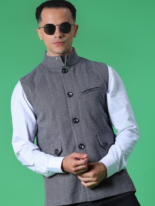 men self design sleeveless regular fit nehru jacket - 21961959 - Very Small Image - 1