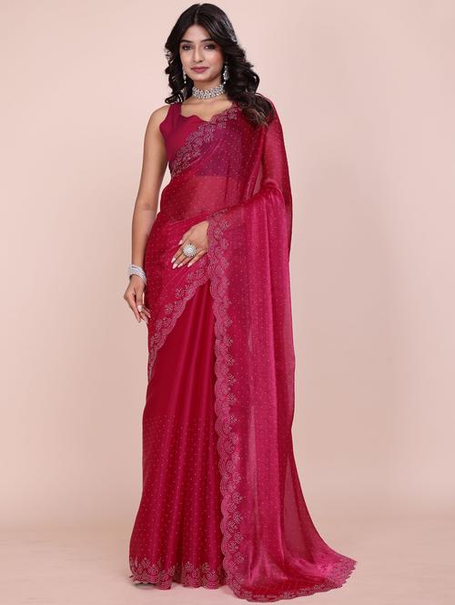 women solid with work embellished saree with blouse - 21962032 - Very Small Image - 1