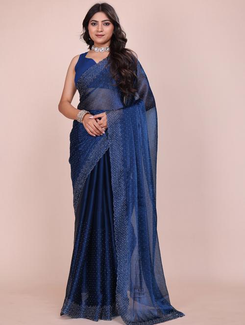 women solid with work embellished saree with blouse - 21962035 - Very Small Image - 1