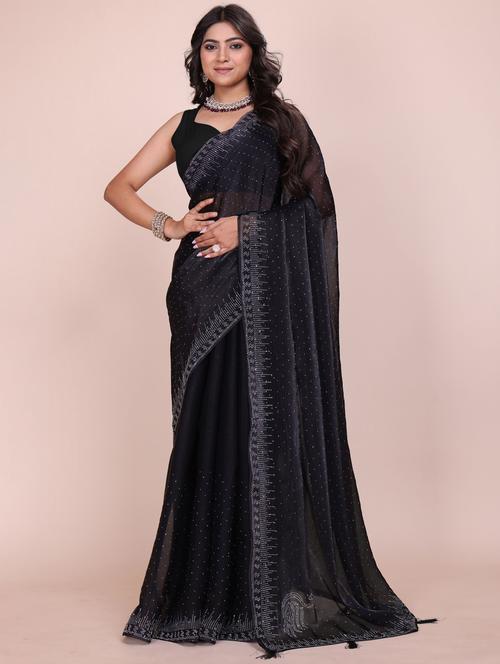 women solid with work embellished saree with blouse - 21962046 - Very Small Image - 1