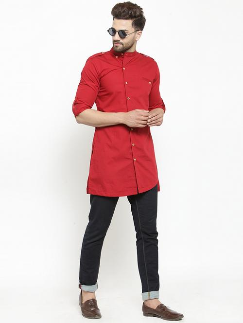 men solid mandarin neck short kurta - 21962069 - Very Small Image - 1