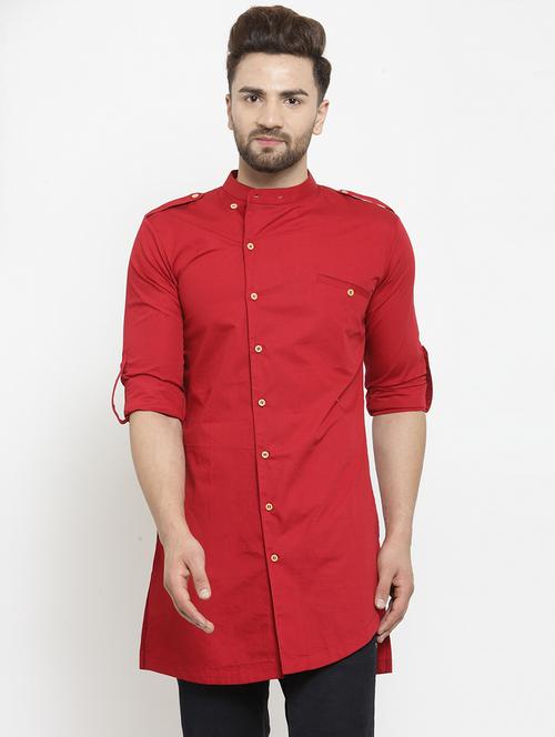 men solid mandarin neck asymmetric kurta - 21962082 - Very Small Image - 1