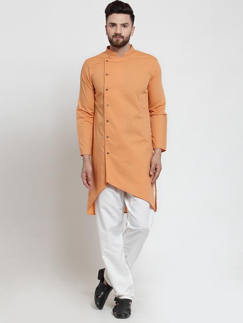 men solid mandarin neck asymmetric kurta - 21962085 - Very Small Image - 1
