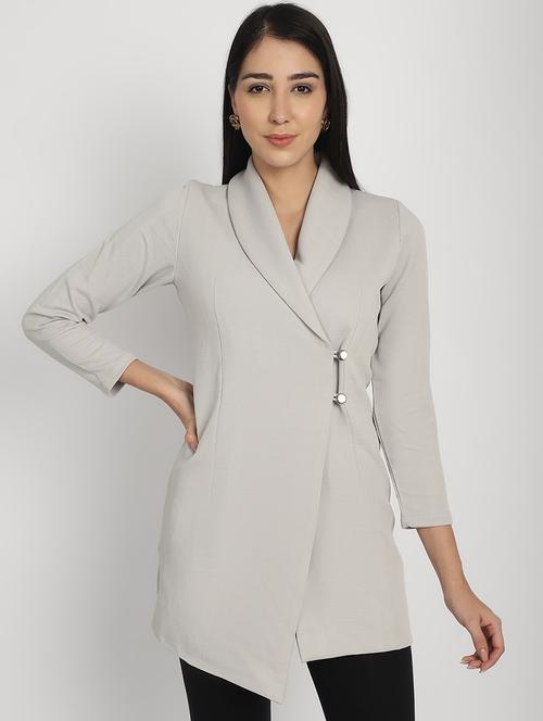 women solid long sleeve double breasted blazer - 21962093 - Very Small Image - 1