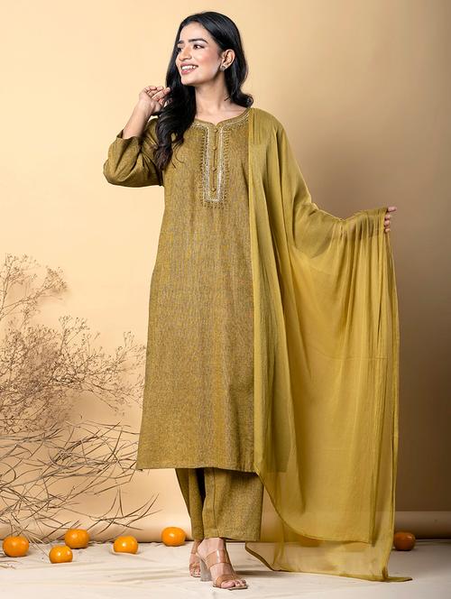 women three quarter sleeve kurta pant with dupatta set - 21962174 - Very Small Image - 1