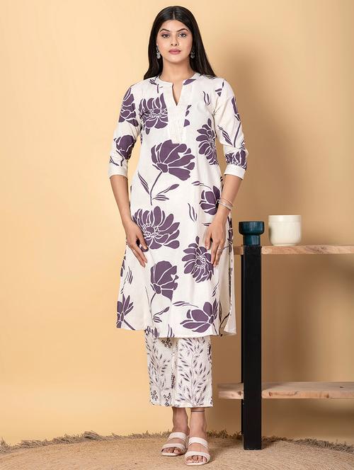 women three quarter sleeve kurta pant set - 21962195 - Very Small Image - 1
