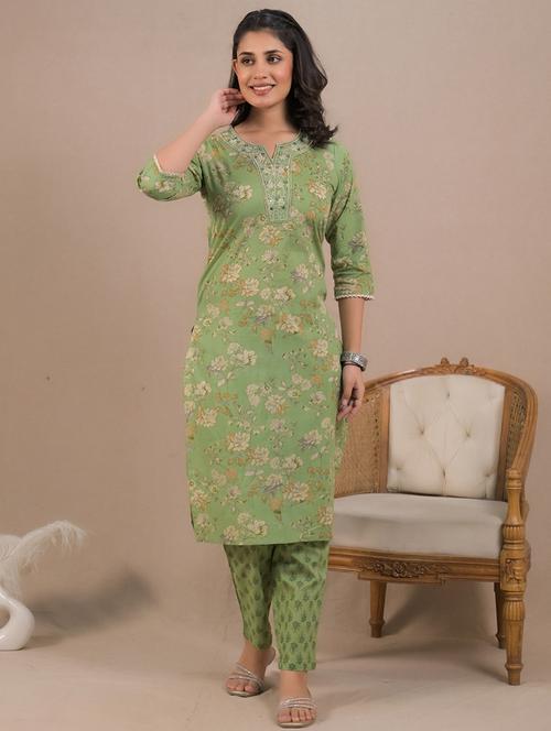 women floral printed three quarter sleeve kurta pant set - 21962210 - Very Small Image - 1