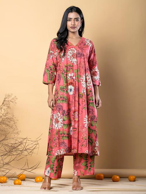 women printed three quarter sleeve kurta pant set - 21962268 - Very Small Image - 1