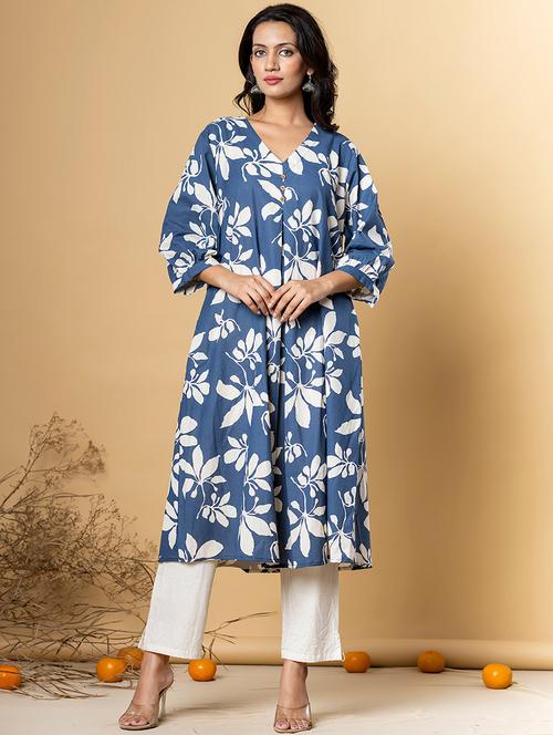 women printed three quarter sleeve kurta pant set - 21962274 - Very Small Image - 1