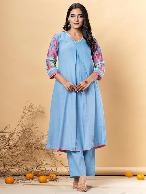 women printed three quarter sleeve kurta pant set - 21962277 - Very Small Image - 1