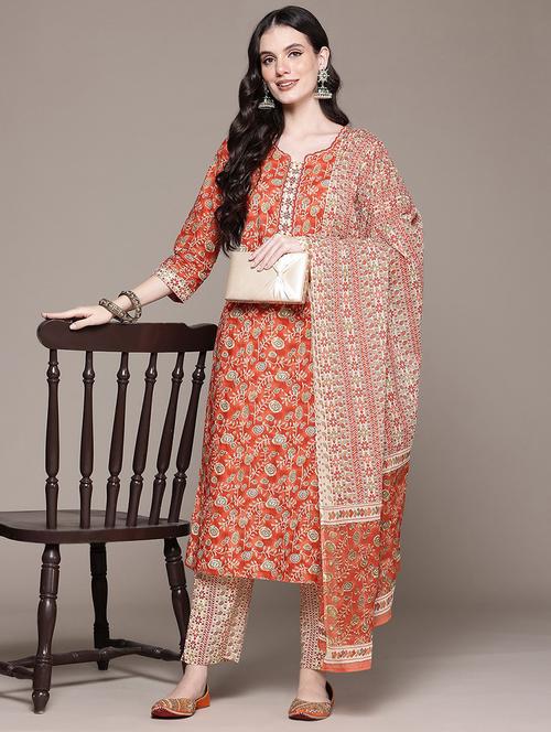 women three quarter sleeve kurta pant with dupatta set - 21962318 - Very Small Image - 1