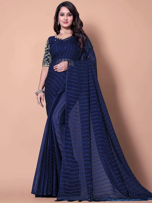 women striped embellished saree with blouse - 21962454 - Very Small Image - 1