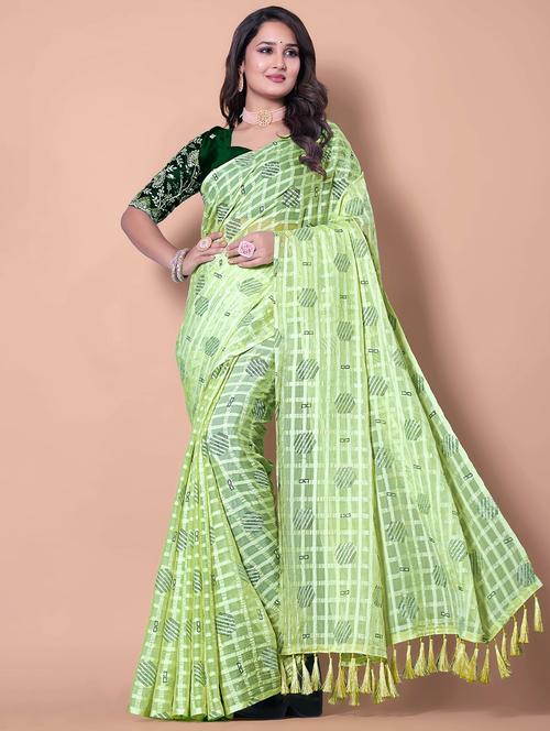 women checkered casual wear saree with blouse - 21962460 - Very Small Image - 1