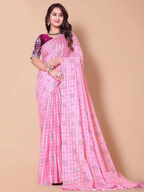 women checkered casual wear saree with blouse - 21962463 - Very Small Image - 1